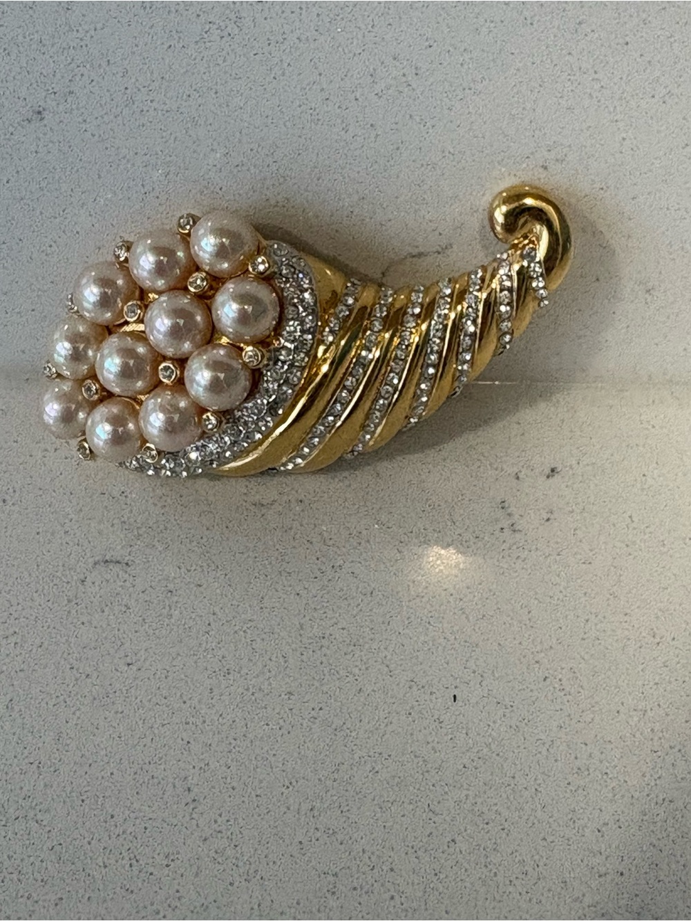 Nolan Miller Goldtone Pearl Cluster Cornucopia Brooch - Elegant Women's Jewelry